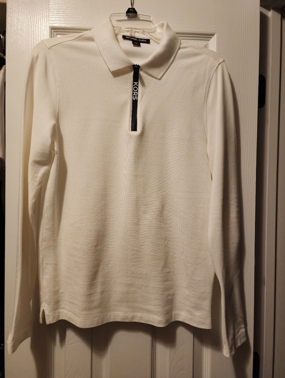 Michael Kors White Long-Sleeve Polo with Black Zip Trim